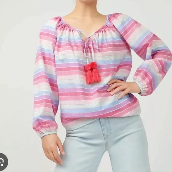 J. Crew rainbow striped boho peasant blouse. Size medium. Cotton. - Picture 1 of 7